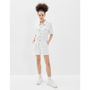 AMERICAN Eagle Romper Womens Medium White Denim Frayed Hem Minimalist‎ Shorts